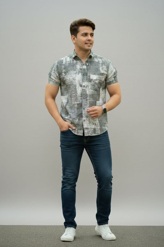 Stamped Illusion  Half Sleeves Shirt