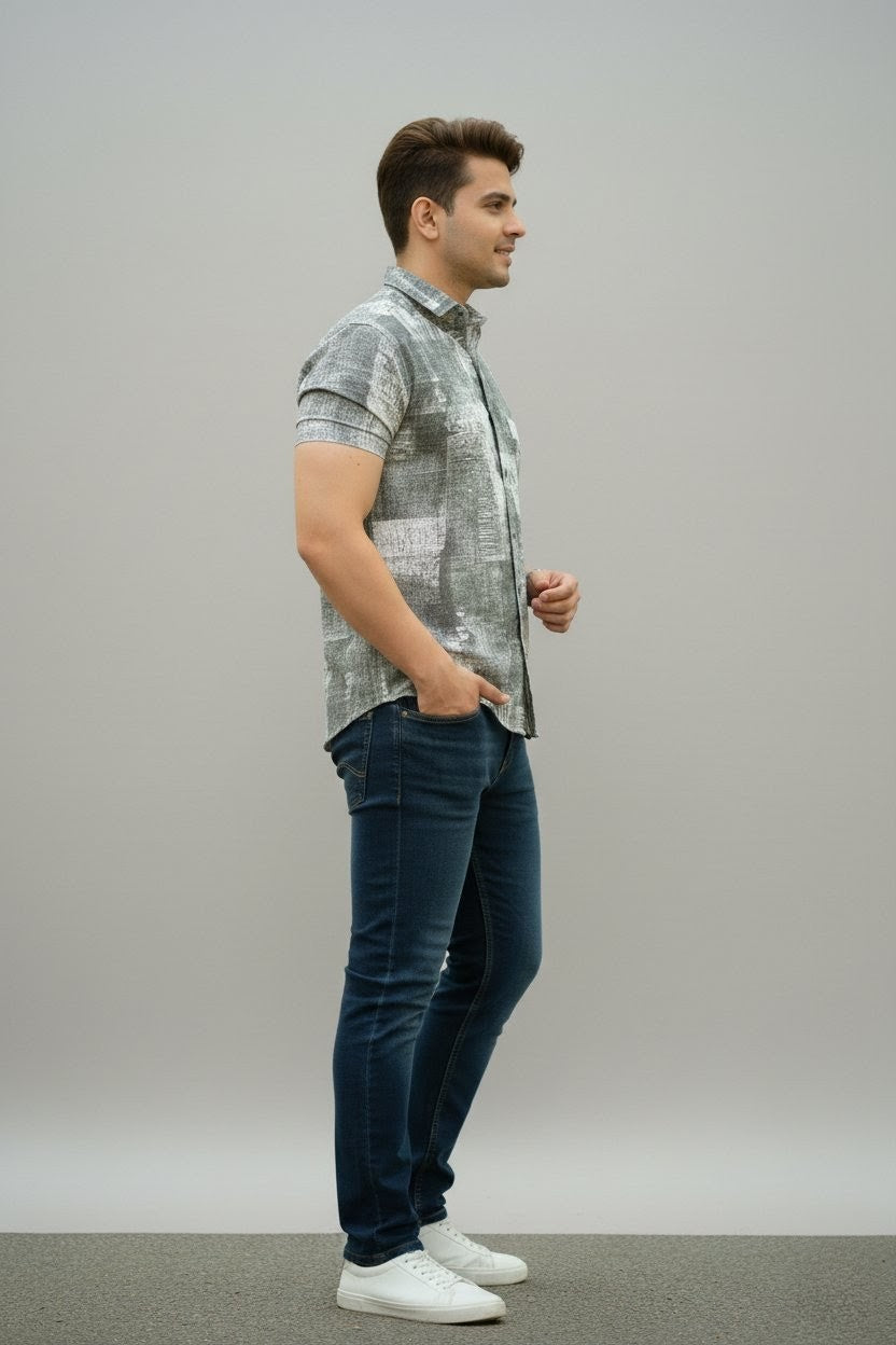 Stamped Illusion  Half Sleeves Shirt