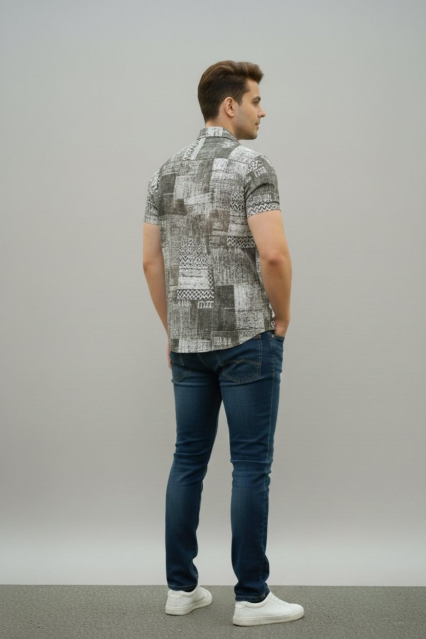 Stamped Illusion  Half Sleeves Shirt