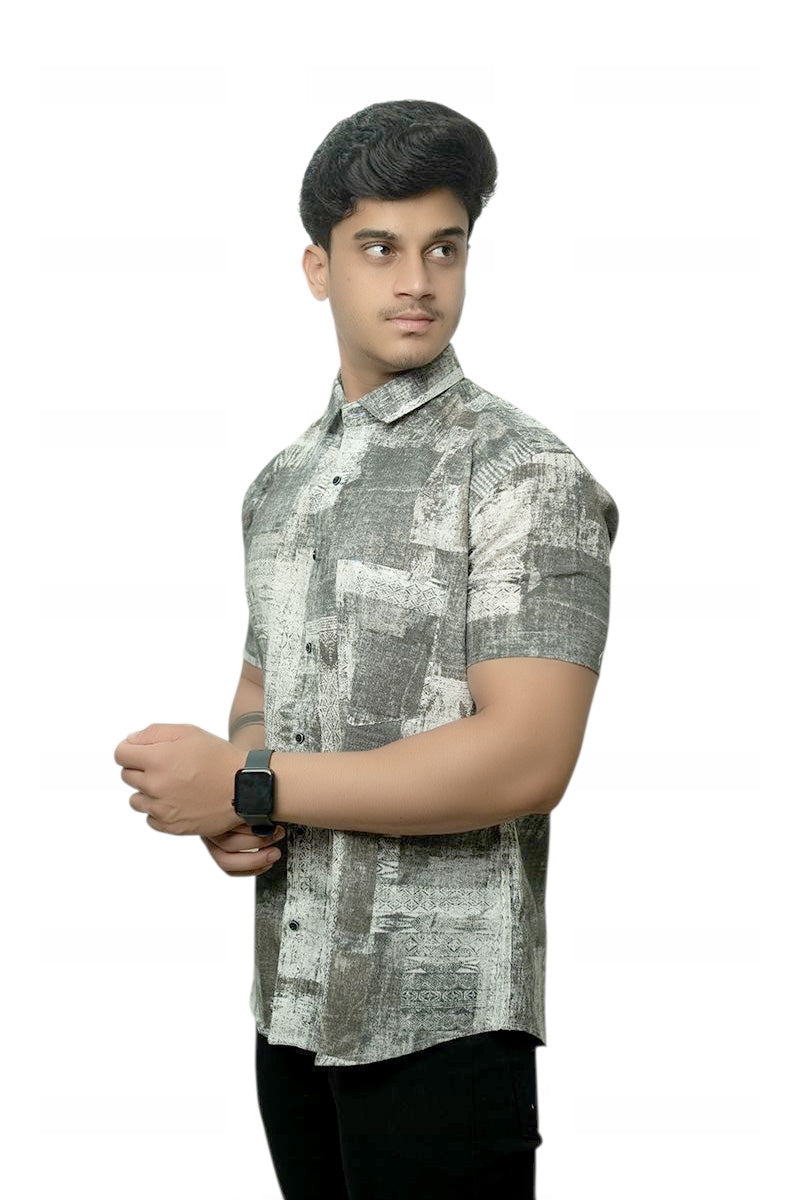 Stamped Illusion  Half Sleeves Shirt