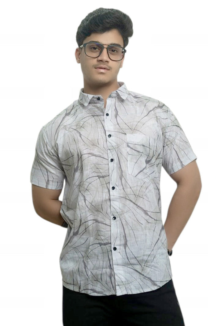 Twig Veins Linen Half Sleeves Shirt