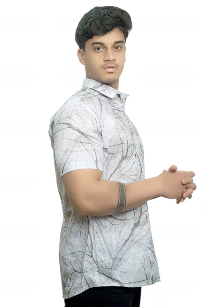 Twig Veins Linen Half Sleeves Shirt