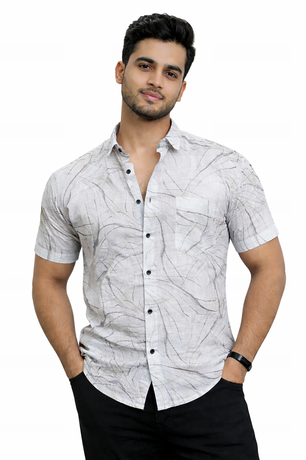 Twig Veins Linen Half Sleeves Shirt