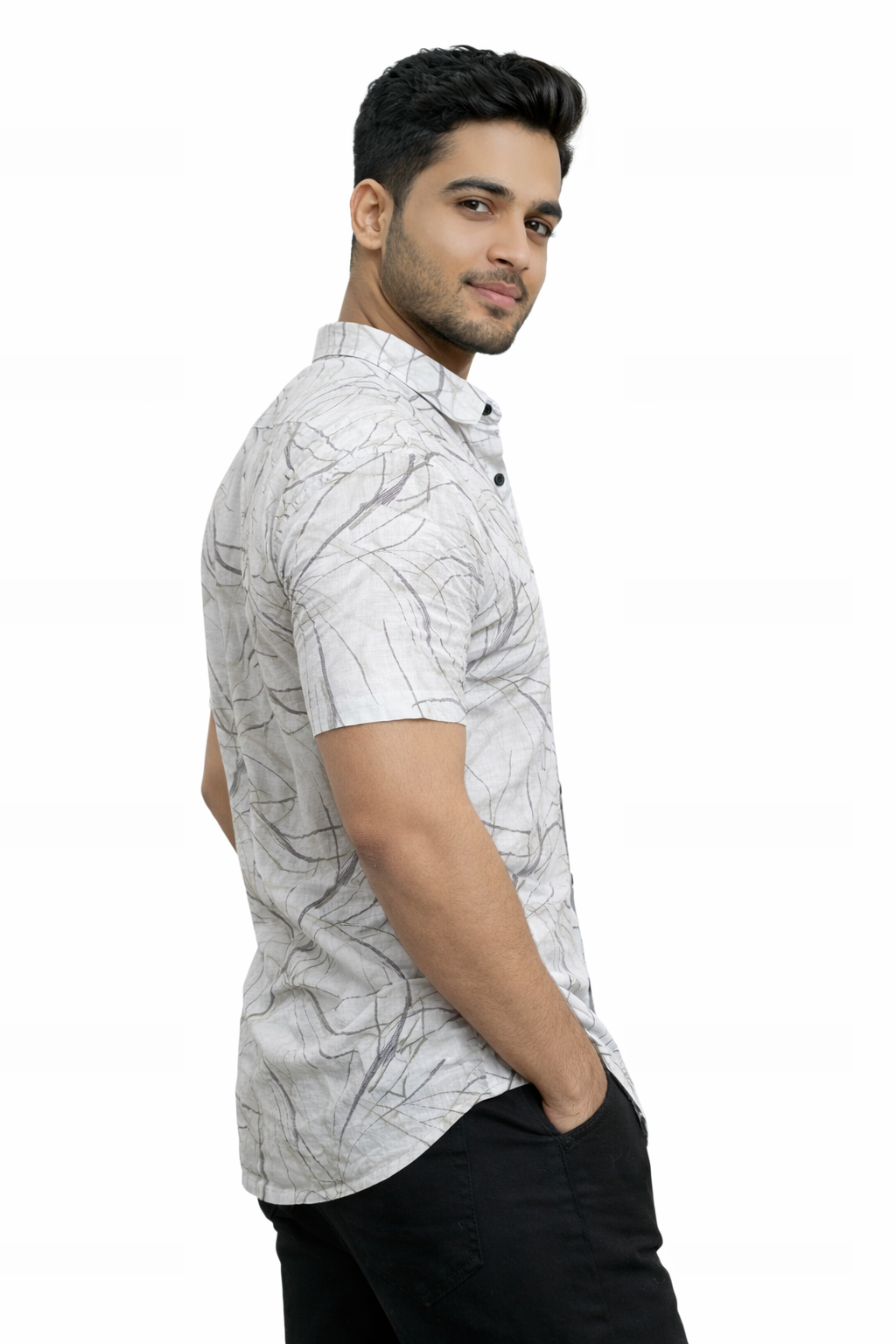 Twig Veins Linen Half Sleeves Shirt