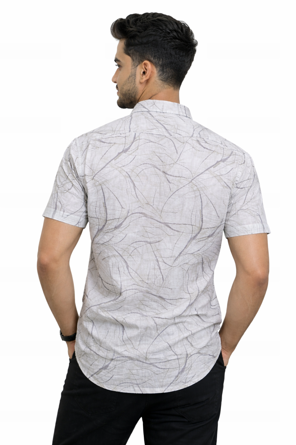 Twig Veins Linen Half Sleeves Shirt