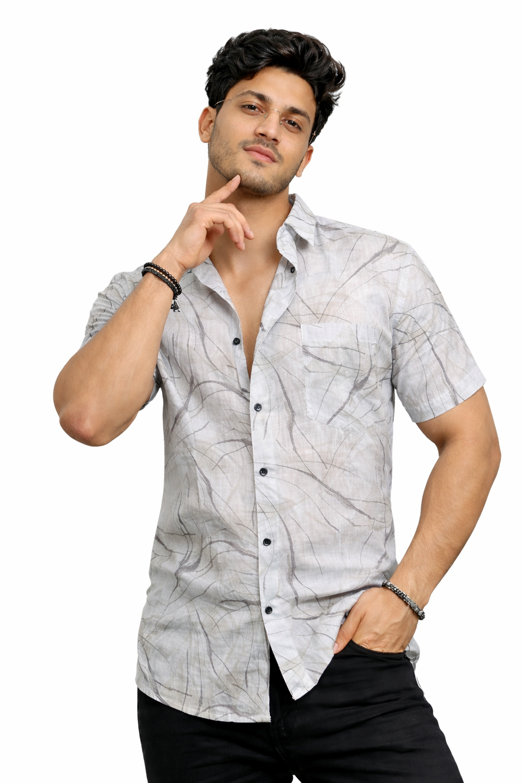 Twig Veins Linen Half Sleeves Shirt