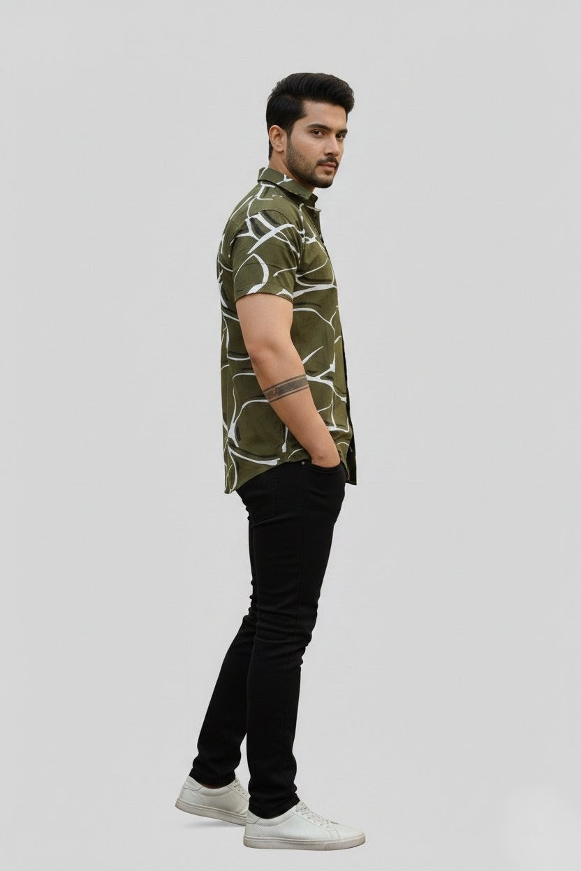 Verdant Claw Branches Half Sleeves Shirt