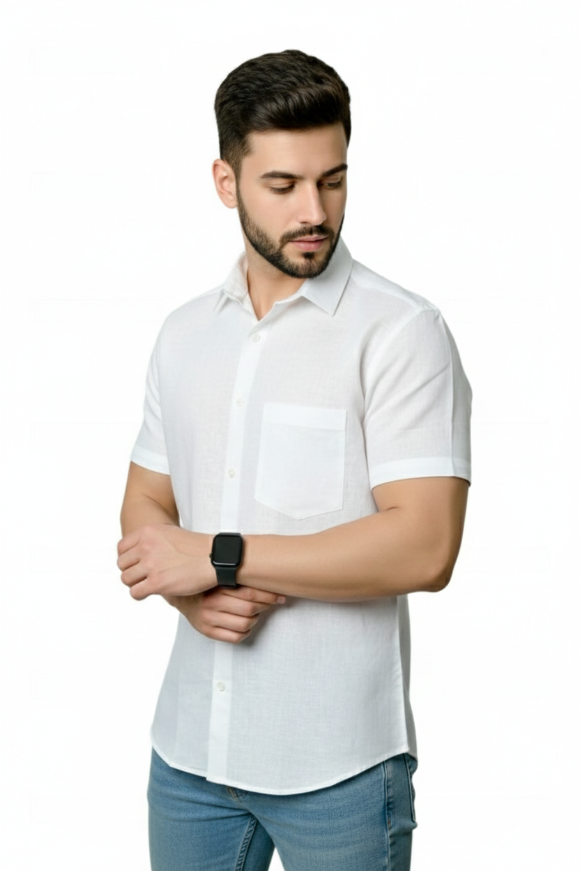 Linen- White half sleeves shirt