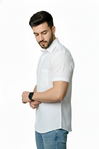 Linen- White half sleeves shirt