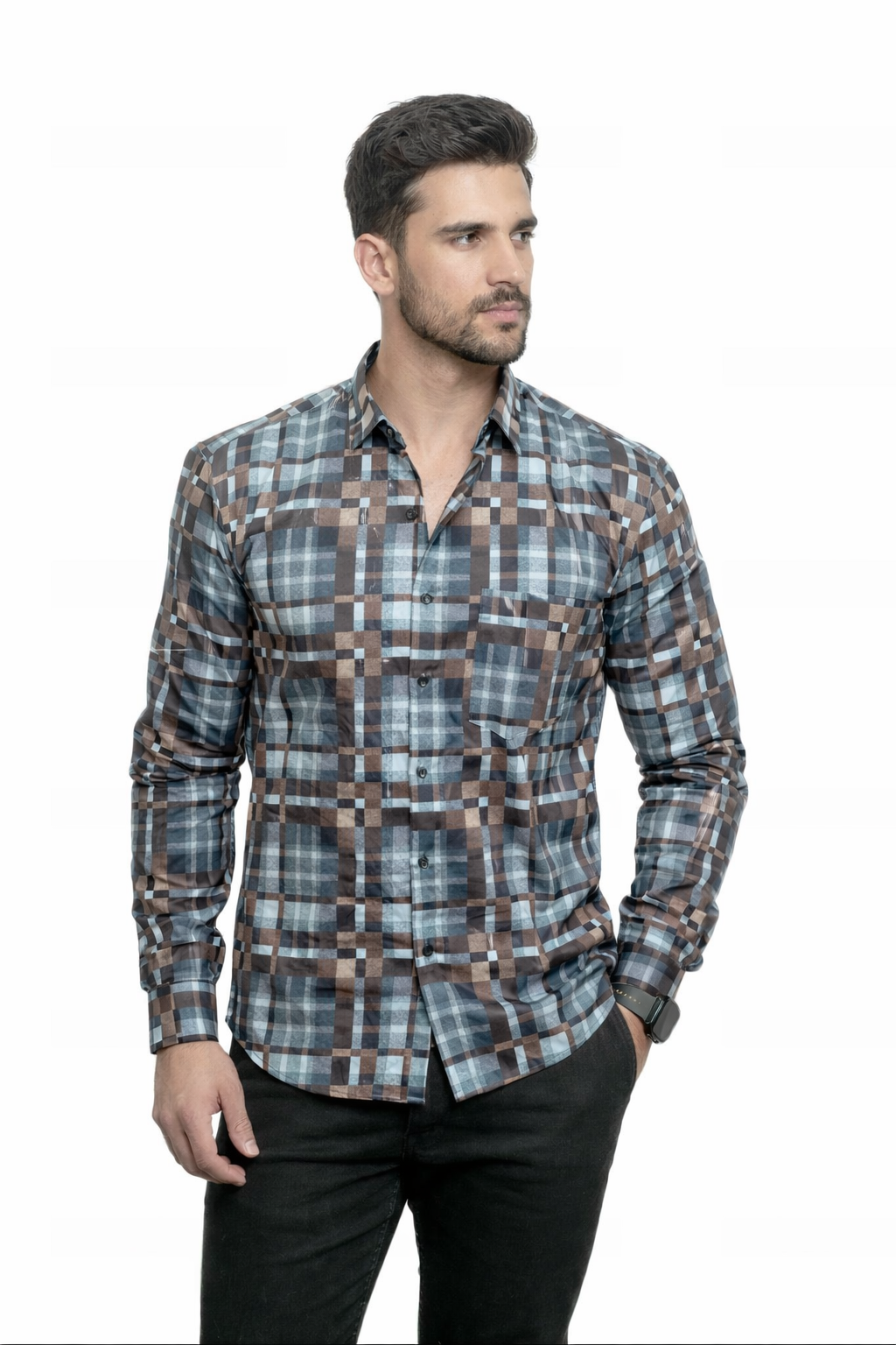 Charcoal Brown Checks Full Sleeves Shirt