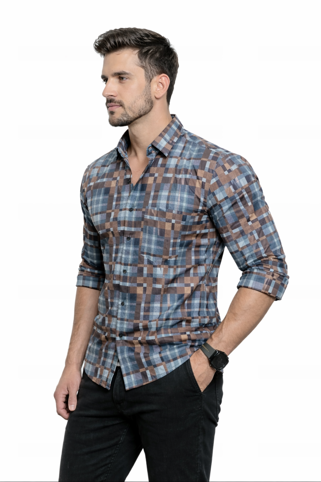 Charcoal Brown Checks Full Sleeves Shirt