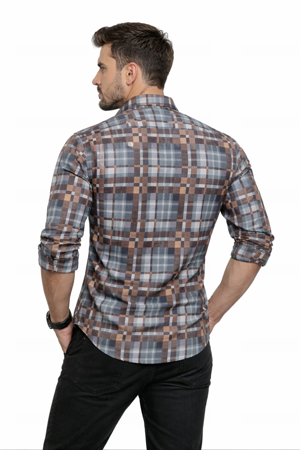 Charcoal Brown Checks Full Sleeves Shirt